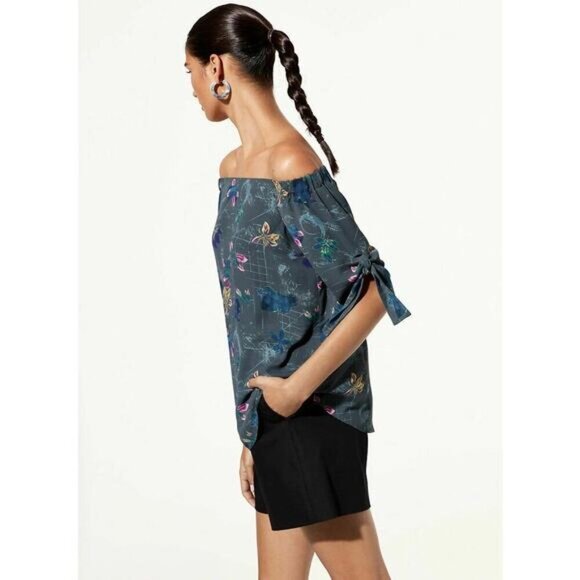 BABATON Aritzia Malik Off Shoulder Floral Blouse Sz Medium - Picture 3 of 8